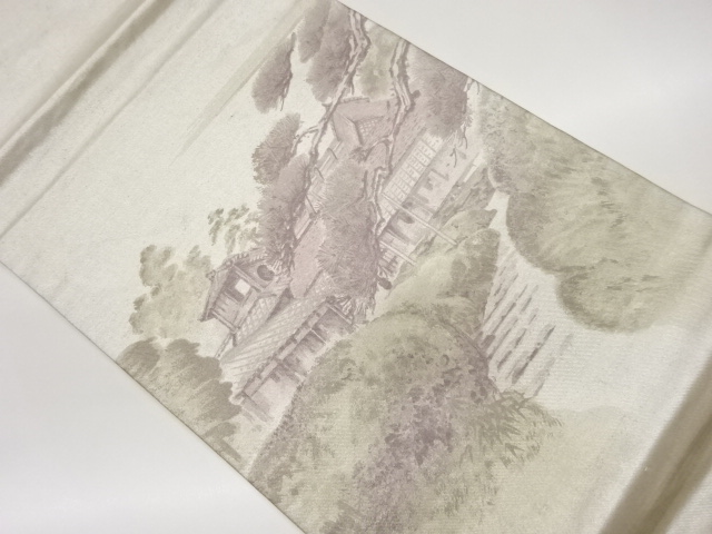 JAPANESE HIRAKI NAGOYA OBI / HAND PAINTED / TREES